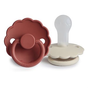 FRIGG Daisy - Round Silicone 2-Pack Pacifiers - Baked Clay/Cream - Size 2